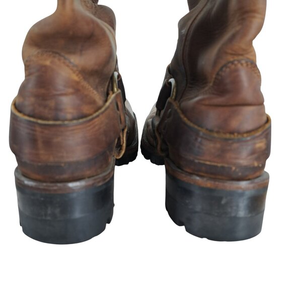 Frye Brown Leather Harness Pull On Moto Boots Size 8 Womens Heel Distressed - Picture 7 of 15
